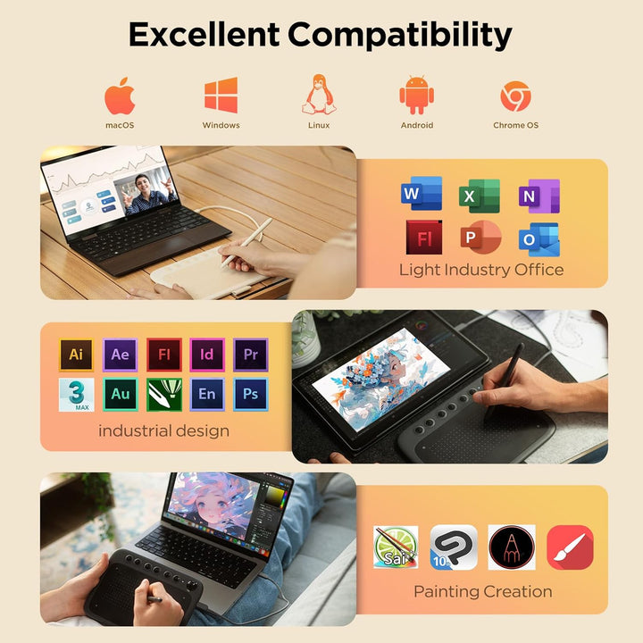 ugee Q6 Graphics Tablet 6 x 4 Inch Portable Drawing Tablet with Integrated Type-C Cable for Digital