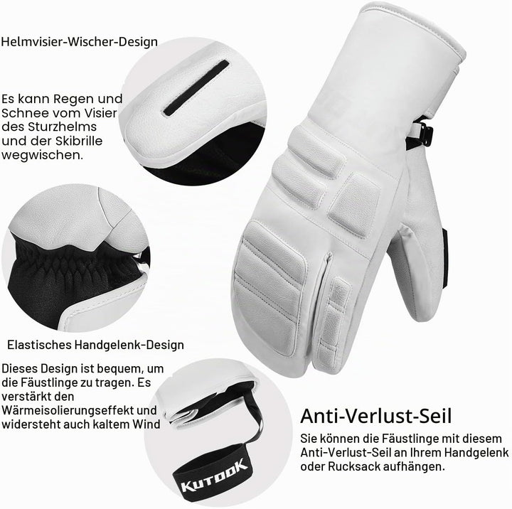 KUTOOK Skihandschuhe Ziegenleder 3M Thinsulate Fäustlinge 5 MM Eva HIPORA Wasserdicht Winddicht Stra