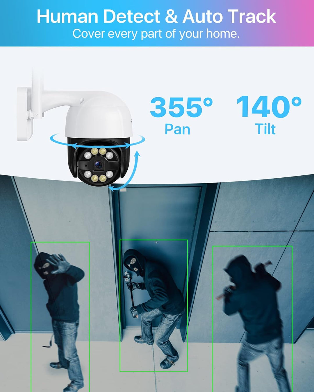 ZOSI 2K Pan/Tilt Überwachungskamera Aussen WLAN, 355°/140° Schwenkbar 3MP IP Kamera mit Plug-in Stro