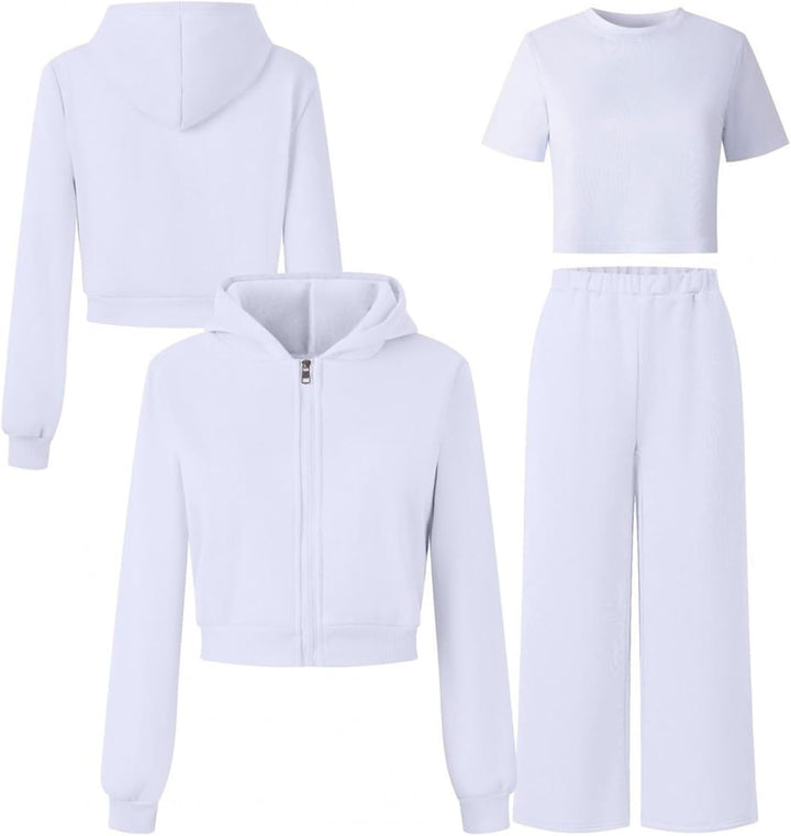 Generisch Mädchen Jogginganzug 3-teilig mit weiter Hose - Set aus Zip-Hoodie, Sweathose und Top · Lä