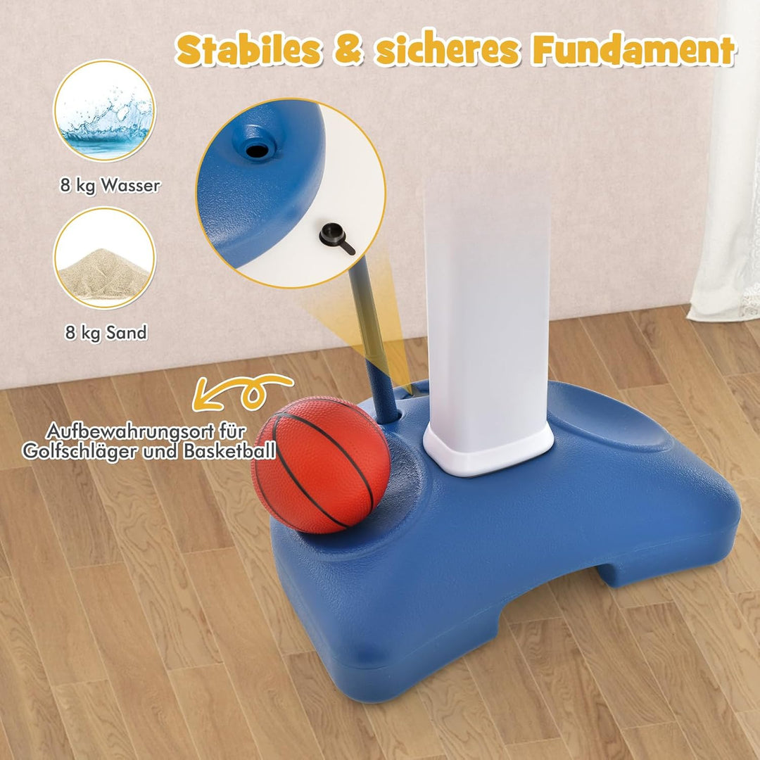 COSTWAY 4 in 1 Kinder Basketballkorb Set, Basketballständer 100-140cm höhenverstellbar & Ringwurf &