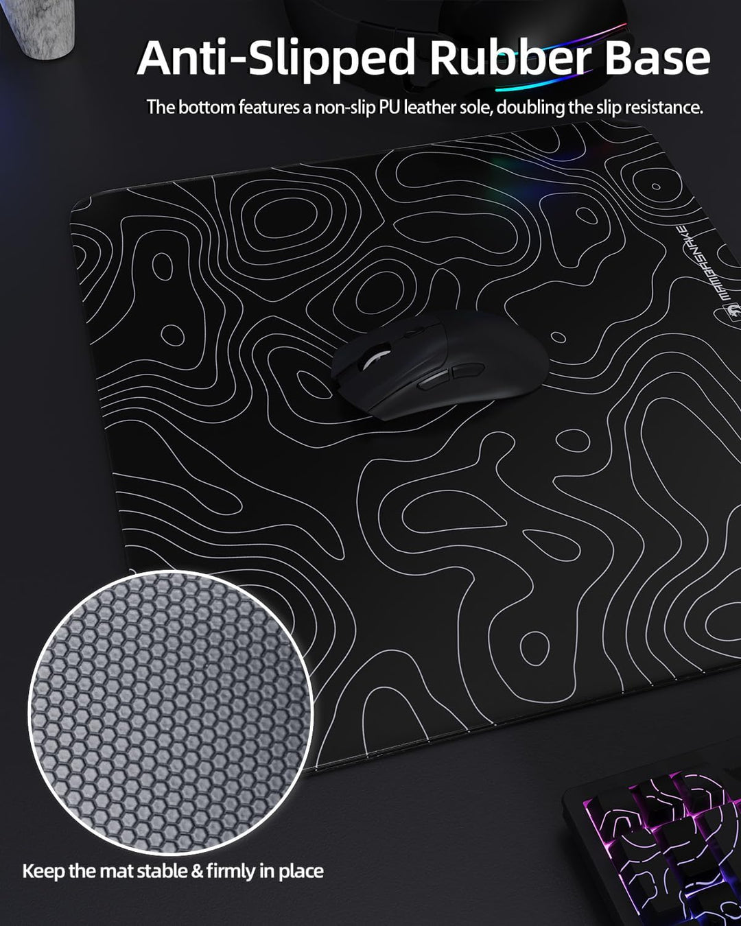 MAMBASNAKE x ATTACK SHARK CM05 Contour Glass Hard Gaming Mousepad,Nano-Micro-Etched Texture,Smooth G