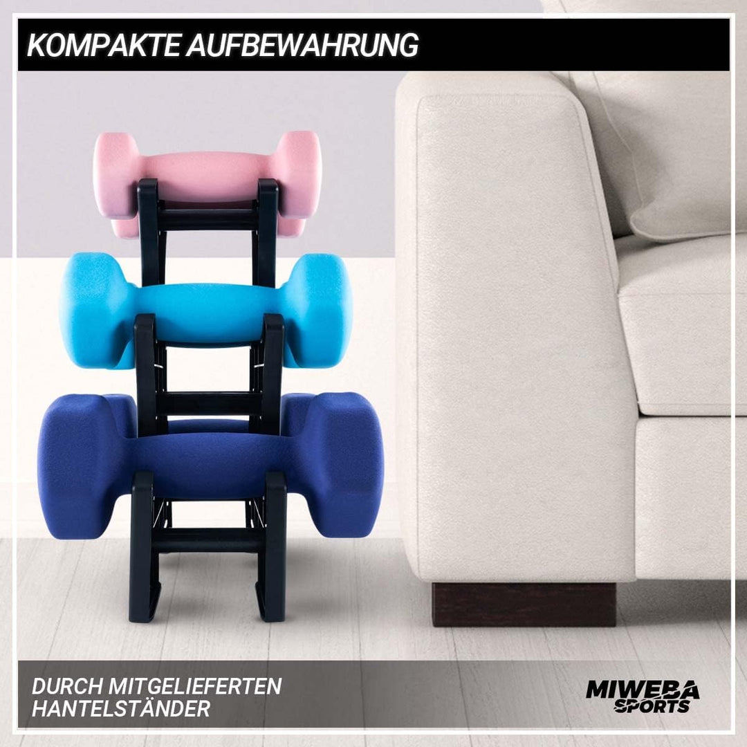 Miweba Sports Hanteln Set Neopren & Vinyl NKH120 - Kurzhantel Set 2 x 1 kg | 2 x 2 kg | 2 x 3 kg | 𝐏