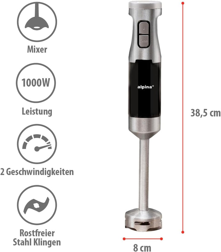 alpina Stabmixer HB6700F-N – Pürierstab mit Messbecher 700 ml – Hand Blender 1000 W – 2 Geschwindigk