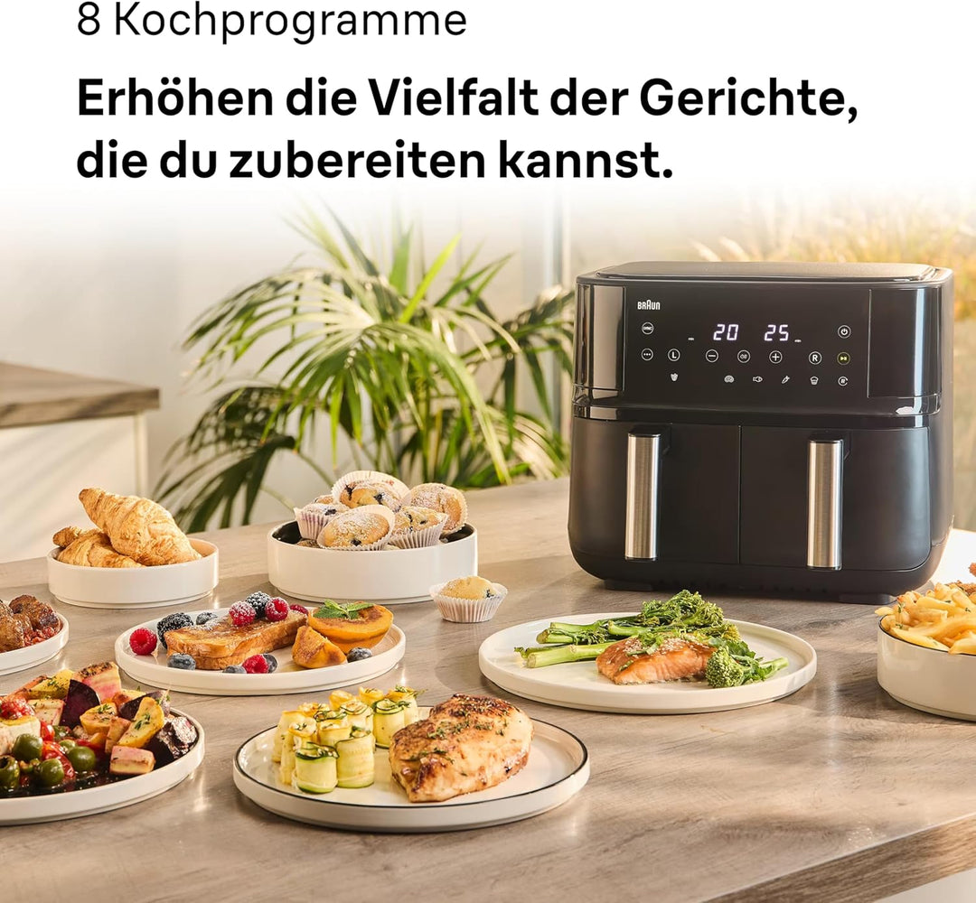 Braun Heissluftfritteuse TwinCook 3 TD3030IBK, Heissluftfritteuse 2 Kammern, 8L (4L + 4L), 80-200°,