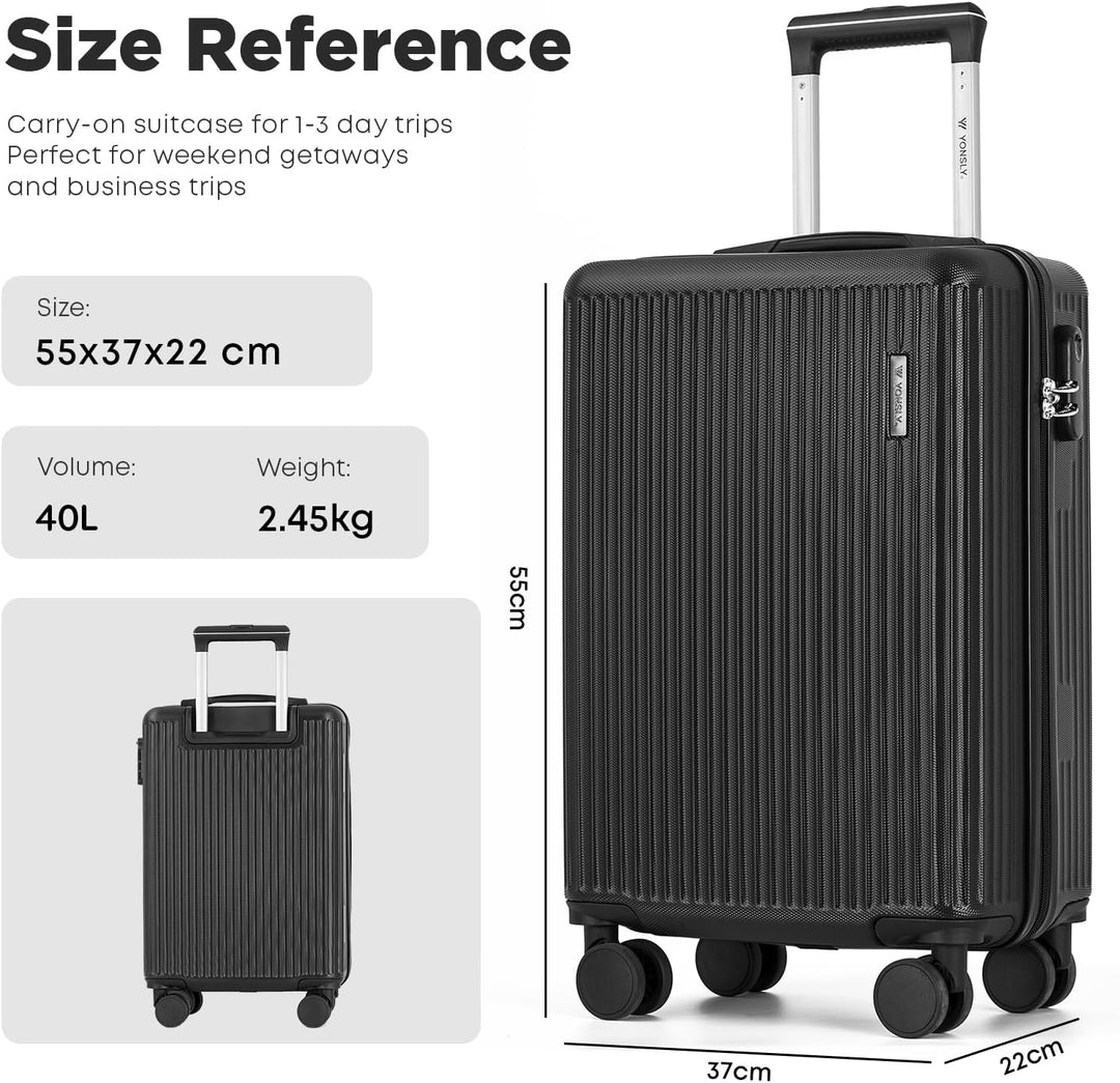 Koffer Suitcase, Trolley Reisekoffer, Kabinenkoffer, Rollkoffer Handgepäck mit 4 Rollen 360°, Hartsc