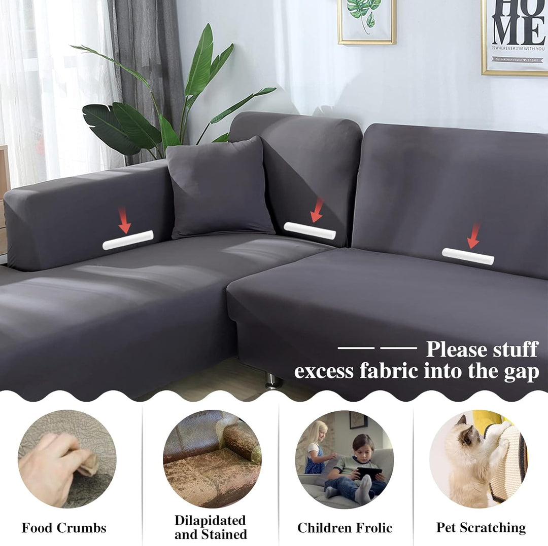 Jaotto Sofa Überwürfe Sofabezug Elastische Spandex Stretch Sofabezüge Couchbezug für L-Form Sofa Uni