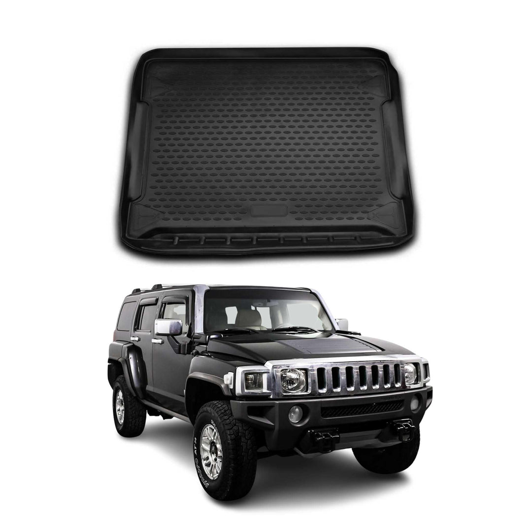 Kofferraummatte Kofferraumwanne kompatibel mit Hummer H3 2006-2010 Gummi TPE Schwarz Kofferraumwanne