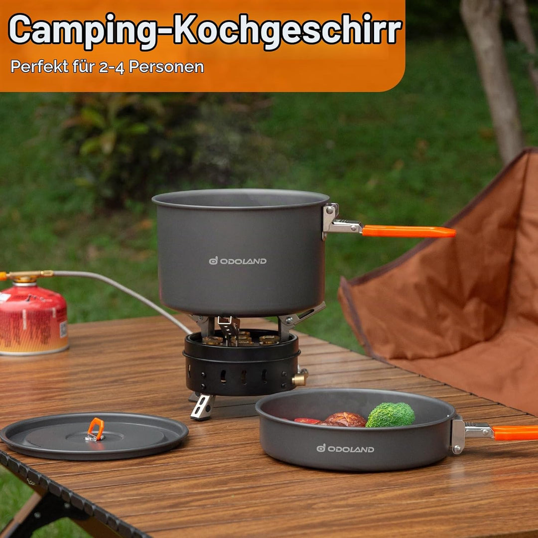 Odoland Camping Kochgeschirr Set mit Camping Topf, Camping Bratpfanne, Camping Kochset für Camping O