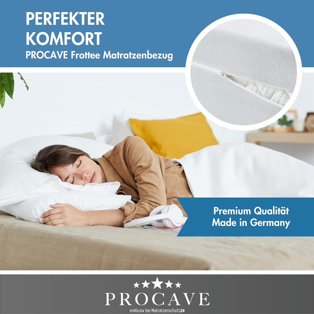 PROCAVE Matratzenbezug Frottee unversteppt 60 x 190 cm | Matratzen-Höhe 23-28cm | Matratzenschoner 6