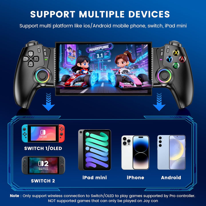 Switch Controller, Bluetooth Handy Controller für Switch 2/Switch/Switch OLED mit Hall-Effekt Joysti