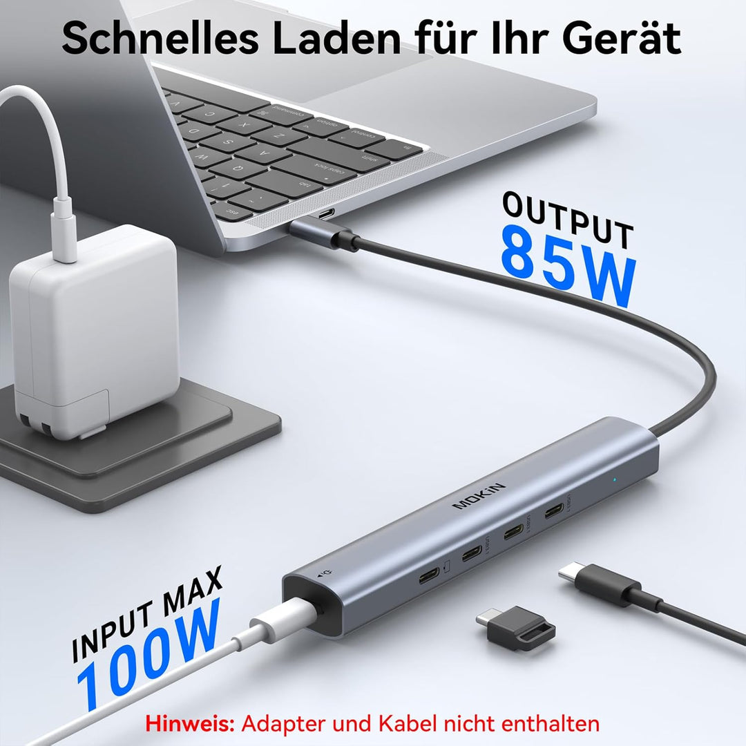 MOKiN 10Gbps USB C HUB, MacBook Adapter USB HUB mit 4K@60Hz Video Output, 100W PD Charging, USB C Da