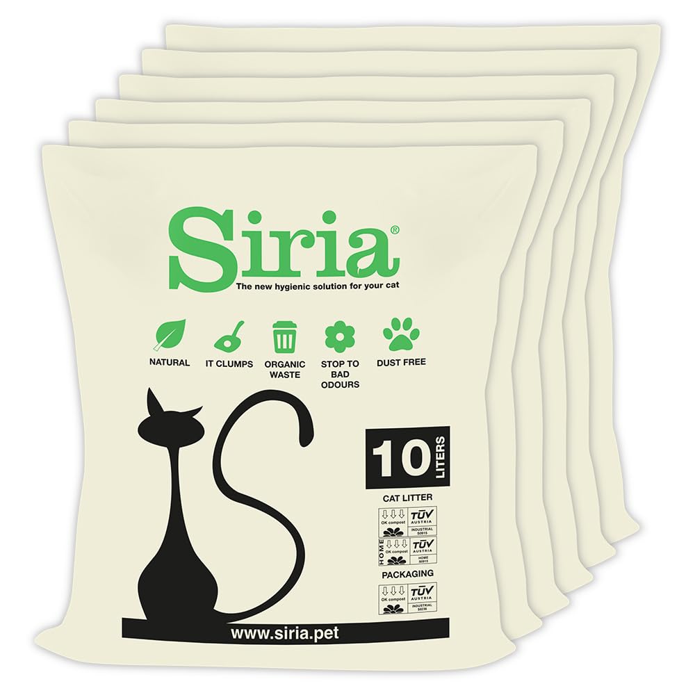 Siria 60L-Katzenstreu Klumpend und Pflanzlich-Set 6 Sack je 10 Liter, 60L