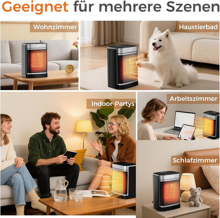 YASHE Heizlüfter Energiesparend 1500W Heizung Elektrisch mit Fernbedienung, Thermostat PTC-Keramik H