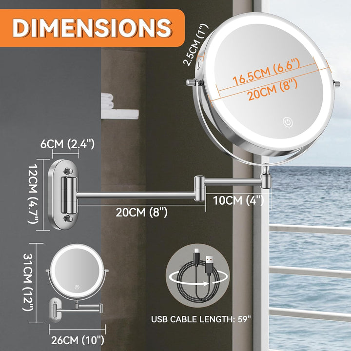 Auxmir Kosmetikspiegel mit Beleuchtung, 1X/30X Wiederaufladbar Schminkspiegel, 3200mAh Rasierspiegel