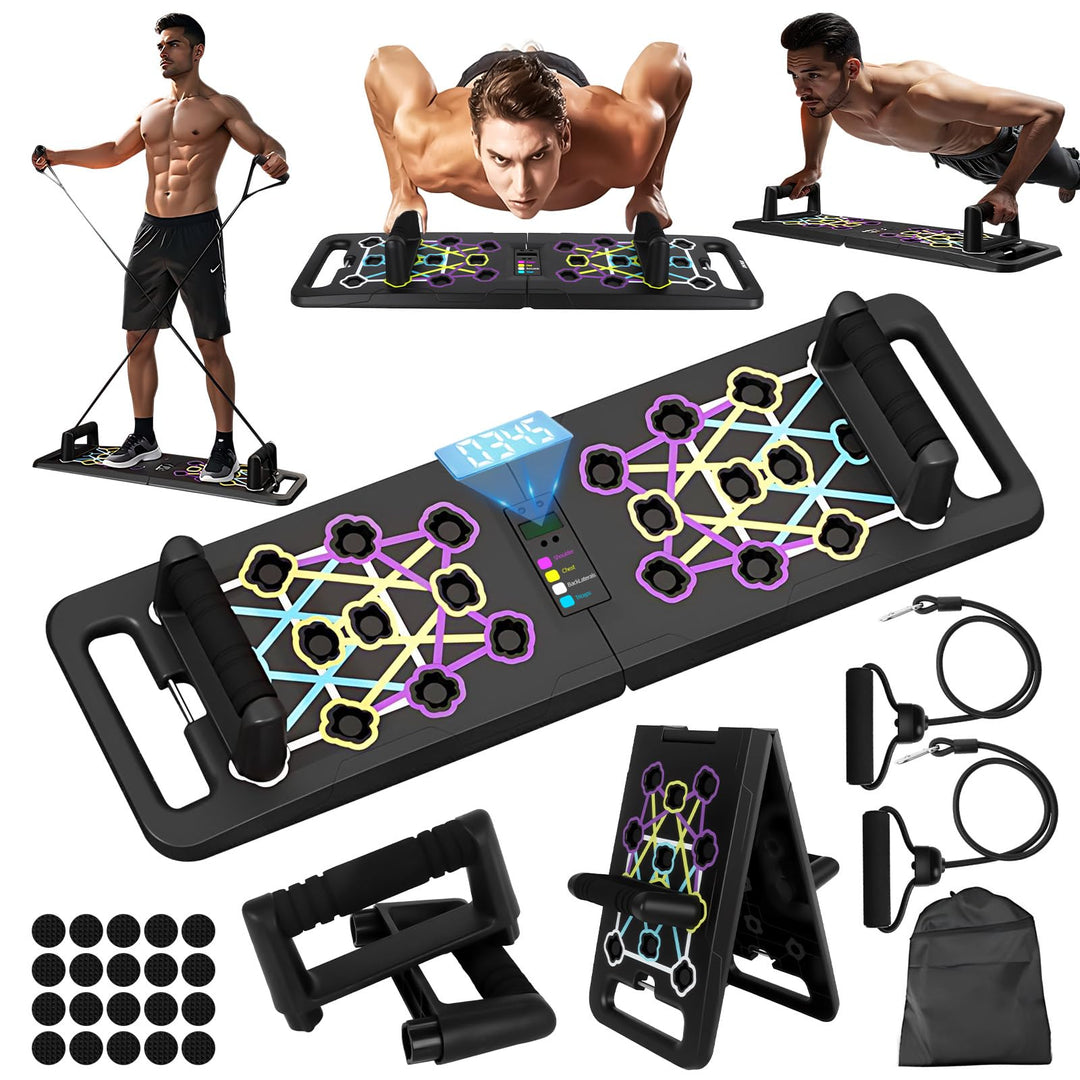 Liegestützbrett Set mit Automatischer Zähler, 24 in 1 Liegestütze Brett, Faltbares Multifunktions Pu