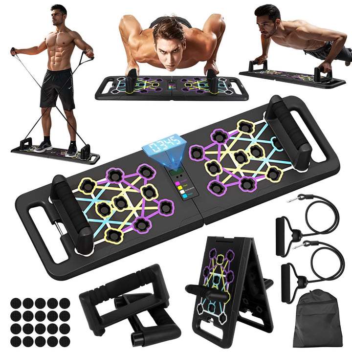 Liegestützbrett Set mit Automatischer Zähler, 24 in 1 Liegestütze Brett, Faltbares Multifunktions Pu