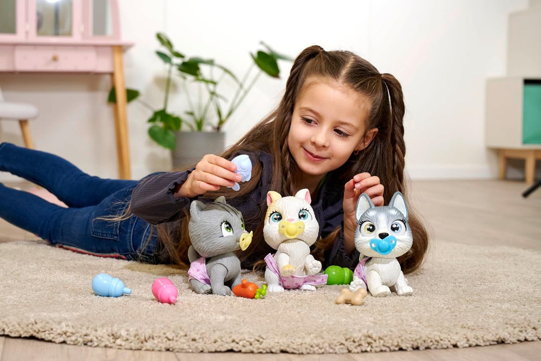 Simba 105950135 Pamper Petz Husky (ca. 15 cm) - Spielzeug-Hund mit Trink- und Nässfunktion für Kinde