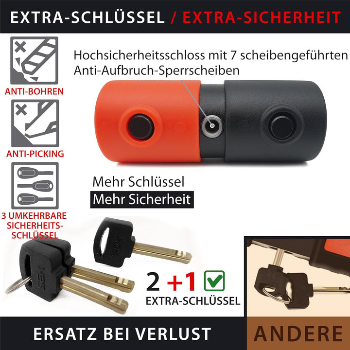 KRASER KR50+120L Motorradkette Diebstahlsicherung + Vorhängeschloss SRA Homologierte Anti-Diebstahl-