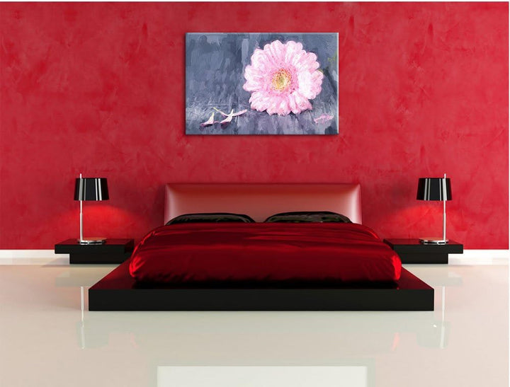 Pixxprint Gerbera auf Boden / 100x70cm Leinwandbild bespannt auf Holzrahmen/Wandbild Kunstdruck Deko