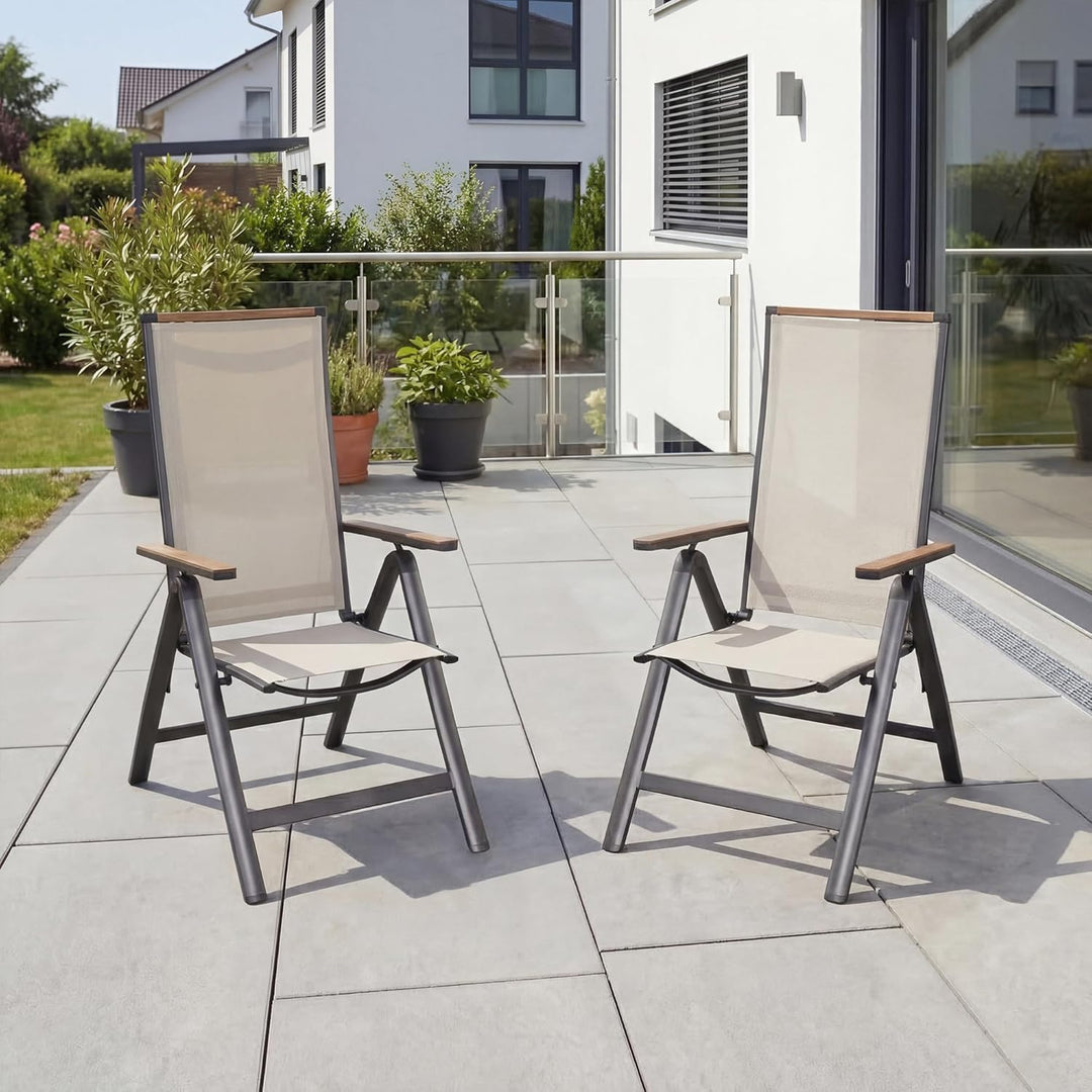 Grand patio Gartenstuhl Klappbar 2 er, Aluminium Gartenstühle Hochlehner mit 6-Fach Verstellbare, Me