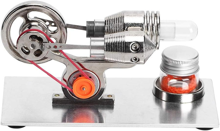 Miniatur-Dampfmaschinen-Lehrmodell, Silberner Stirlingmotor, der Strom Erzeugt, Metallkonstruktion
