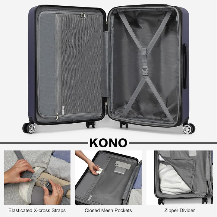 KONO Koffer Trolley Mittelgrosser Erweiterbares Hartschalenkoffer Leicht Reisekoffer mit TSA-Schloss