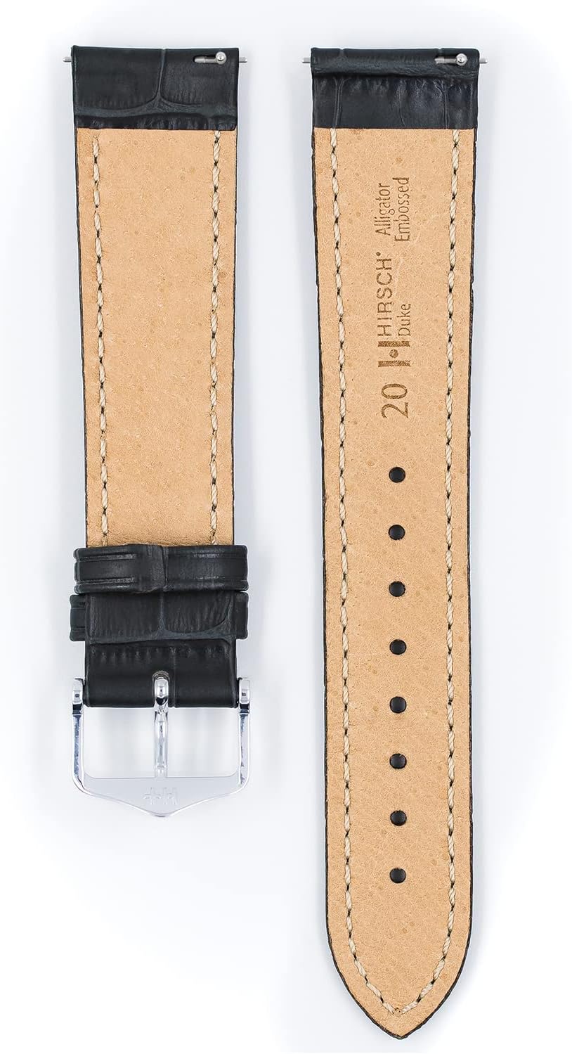 HIRSCH Uhren-Armband Duke - Uhr-Band aus italienischem Kalbs-Leder mit Alligator-Prägung - 12 bis 24