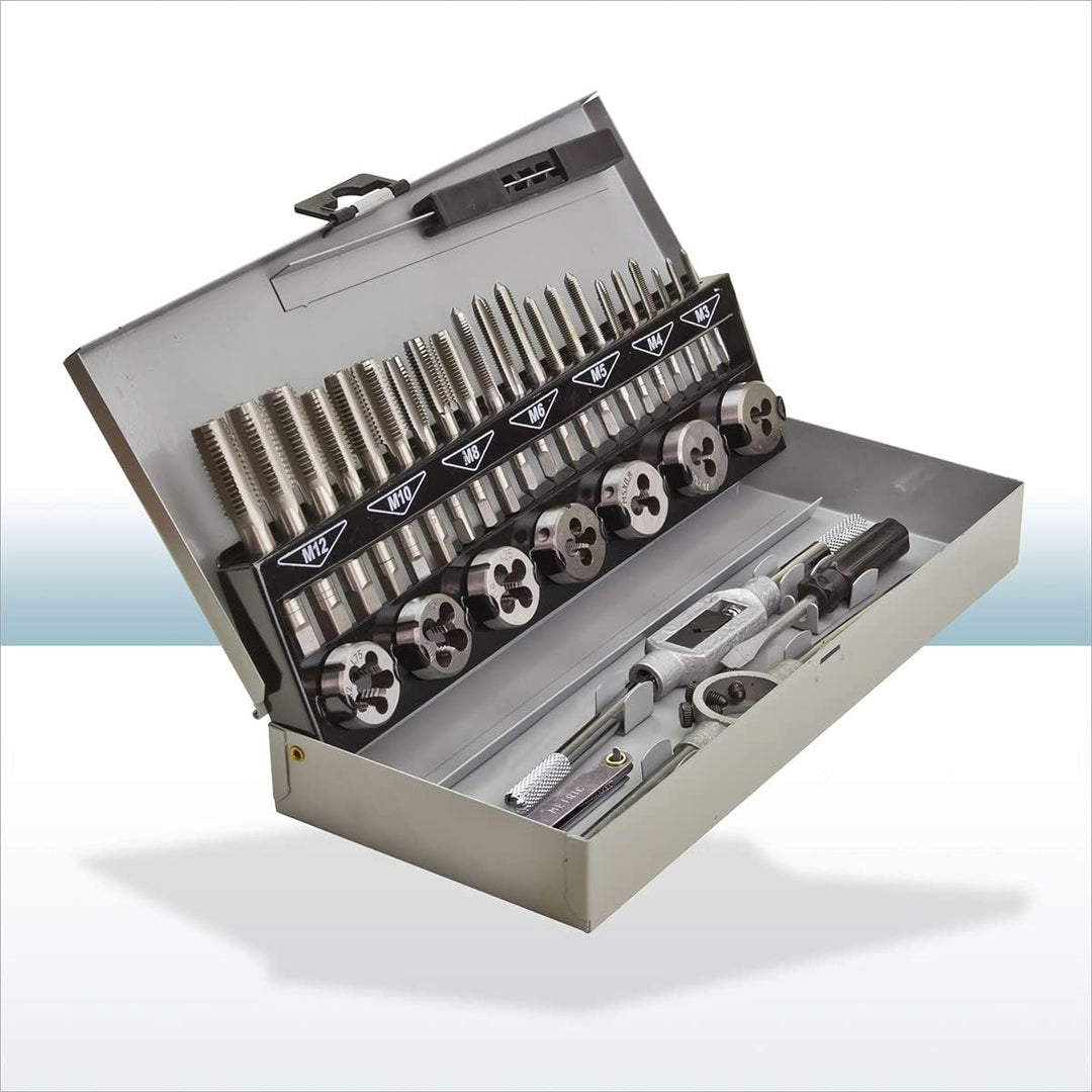 DEMA Gewindeschneidsatz 33-tlg. | M3 - M12 | Präzises Schneiden von Gewinden für Metall, Kunststoff