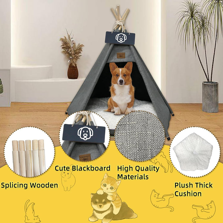 Vinnypet Tipi Zelt fur Katzen und Hunde Haustierzelte Häuser mit Plüschkissen Luxery Hundezelt Katze