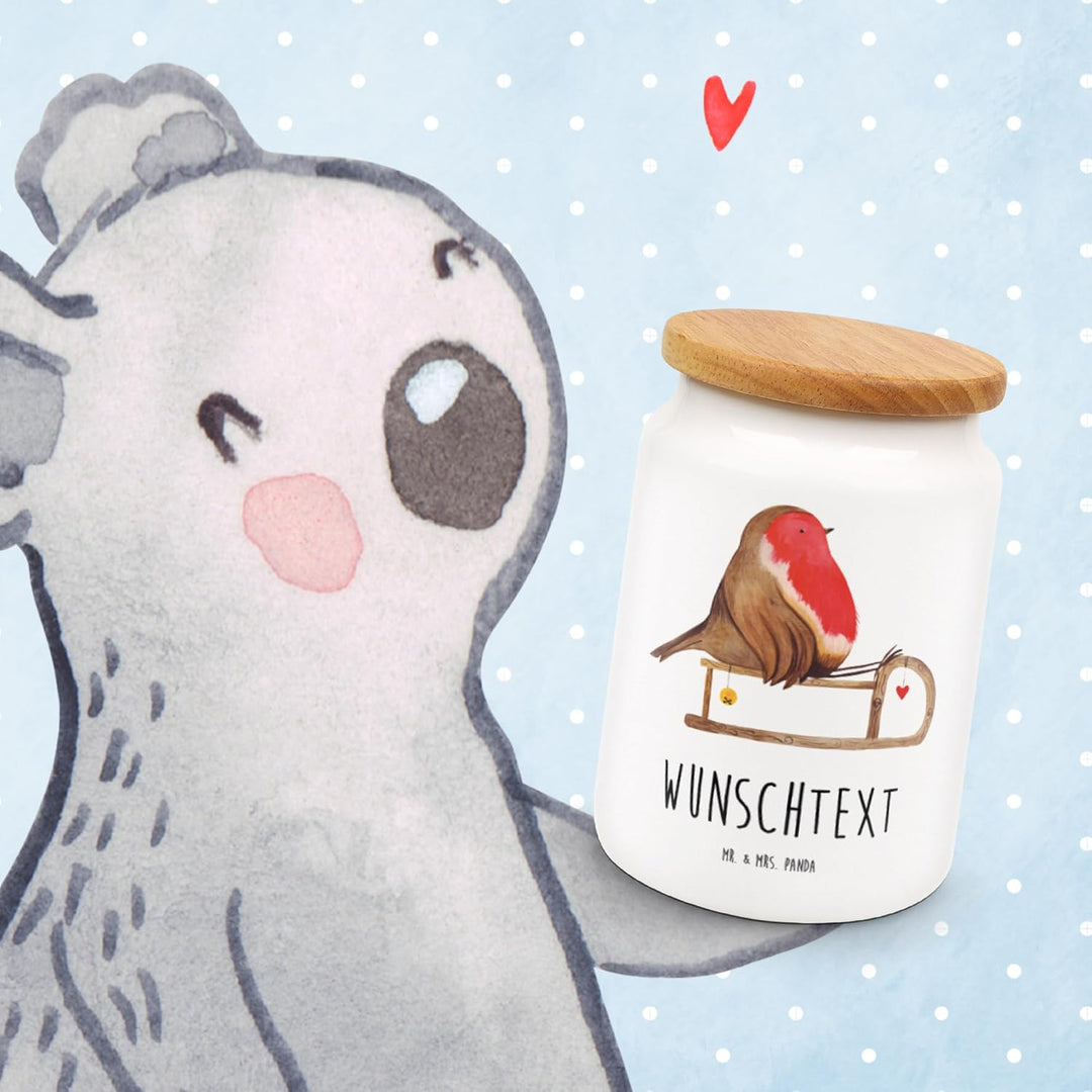 Mr. & Mrs. Panda Kaffeedose Personalisiert Rotkehlchen Schlitten - Personalisierte Geschenke, Dose,