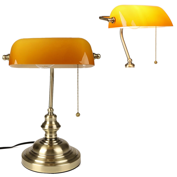 FIRVRE Amber Glas Banker Schreibtischlampe Vintage Classic American Tischleuchte Bronze Finish Basis