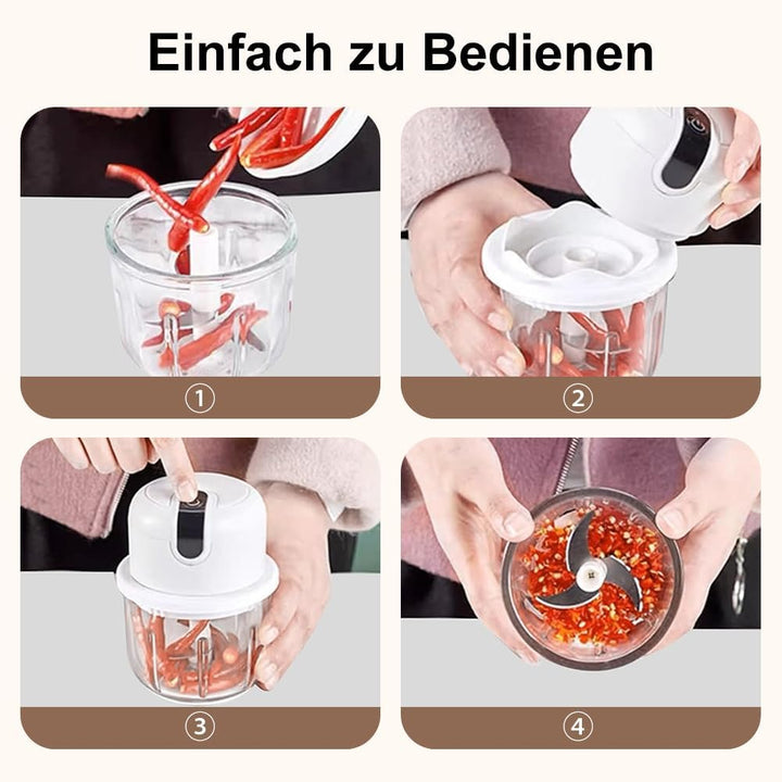 Elektrischer Küchenzerkleinerer, 350ml Zwiebel Zerkleinerer Elektrisch, USB-Aufladung, Kabelloser Ze