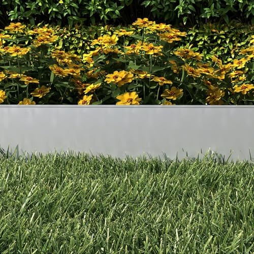 XMTECH Rasenkante Metall 10m Beeteinfassung verzinkt Gartenkante Silber | Flexible Metall Rasenkante