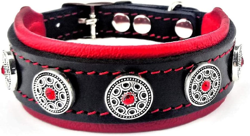 Bestia "Bijou Hundehalsband aus echtem Leder S - passt auf einen Hals von 25 bis 30 cm Schwarz & Rot