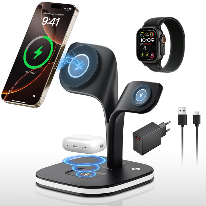 3 in 1 Ladestation Apple Watch und iPhone, Magnetischer Wireless Charger Induktive Ladestation iPhon