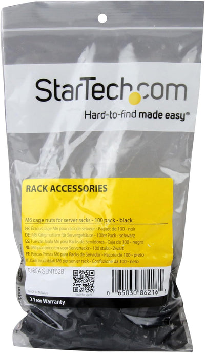 StarTech.com M6 Käfigmuttern, 100er Pack, Schwarz, M6 Muttern für Server Racks und Serverschränke 10