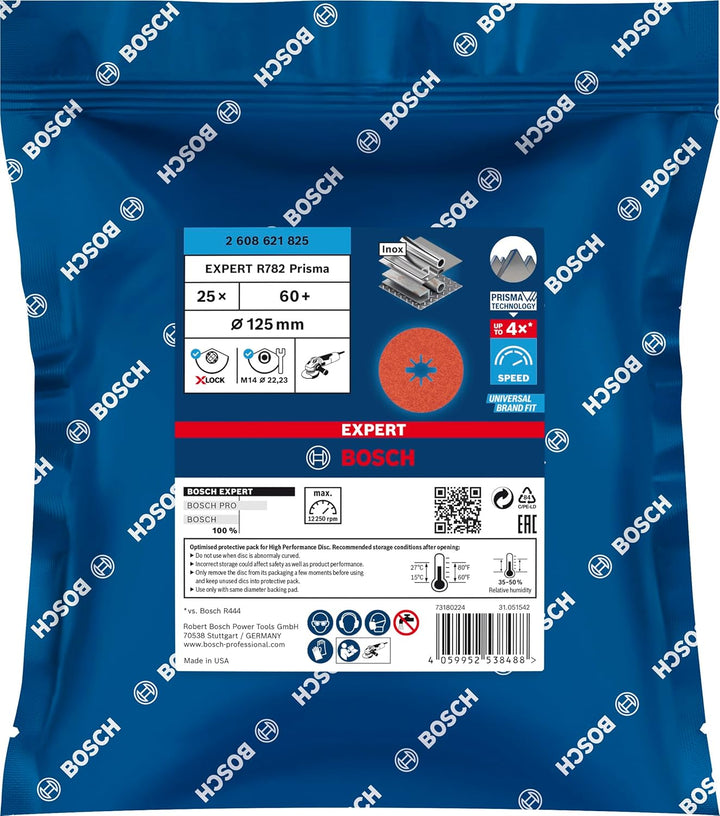Bosch Accessories 25x Expert R782 Prisma Ceramic X-LOCK Fiberscheiben (für Stahl, Edelstahlbleche, Ø