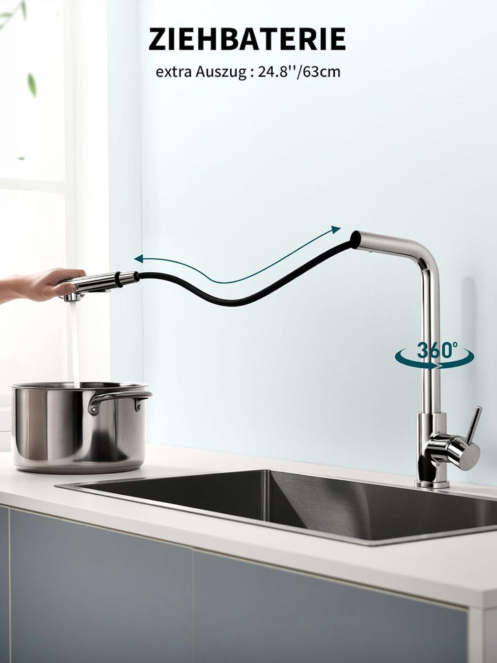 Hiqufet Wasserhahn Küche, Ausziehbare Küchenarmatur mit Sprühbrause aus Edelstahl und 2 Sprühfunktio
