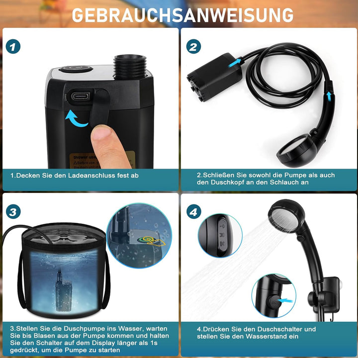 Spopal Campingdusche Tragbare, Campingdusche mit 20L Klappbarer Eimer, 6000mAh Camping Dusche Akku,