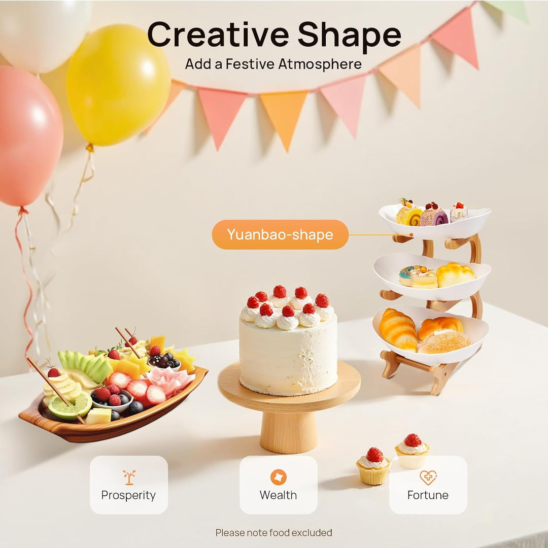 Holz + weiss 3 tier meta 3 tier fruit bowl with natural bamboo stand for fruit, bread, snacks, fruit