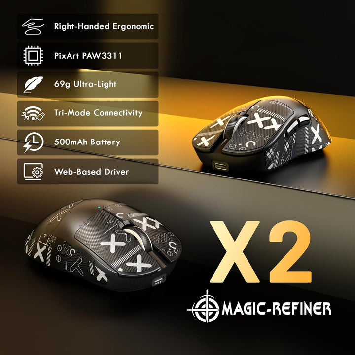 MAGIC-REFINER X2 Kabellose Gaming-Maus, 24000 DPI, PAW3311, Ergonomisch für Rechtshänder, BK52820 MC
