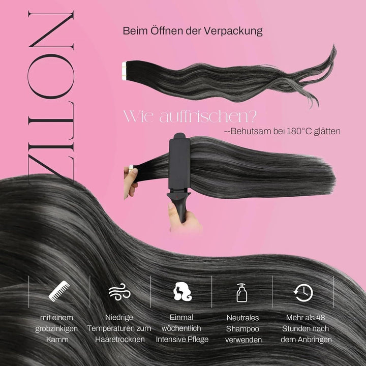 Moresoo Tape Echthaar Extension Schwarz Ombre Invisible Tape in Extensions Echthaar Schwarz bis 