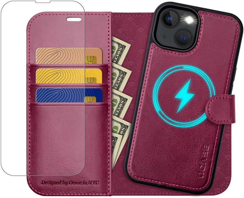 OCASE Hülle iPhone 14 [Abnehmbare magnetische Hülle] [Kabelloses Laden] [Displayschutz] [Kartenfach]