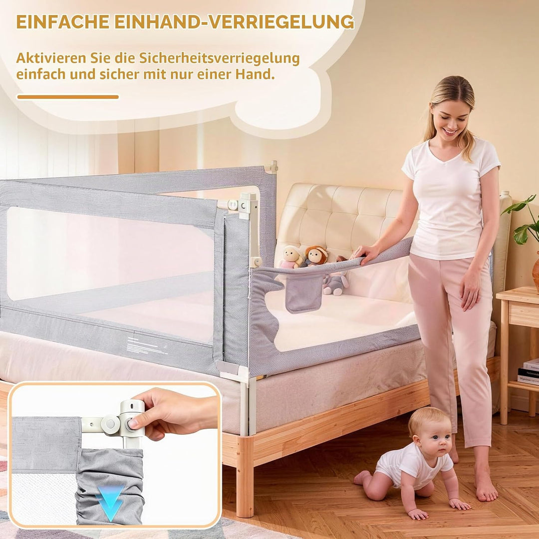 Huracan Bettgitter Baby 200cm, Höhenverstellbarer Rausfallschutz Bett für Boxspringbett, Elternbett,