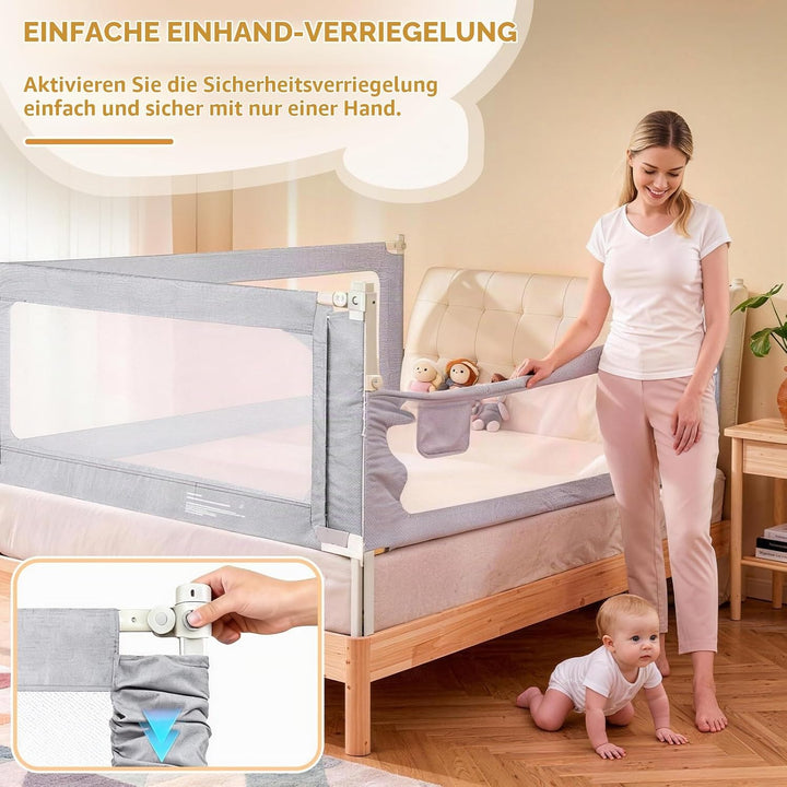 Huracan Bettgitter Baby 200cm, Höhenverstellbarer Rausfallschutz Bett für Boxspringbett, Elternbett,