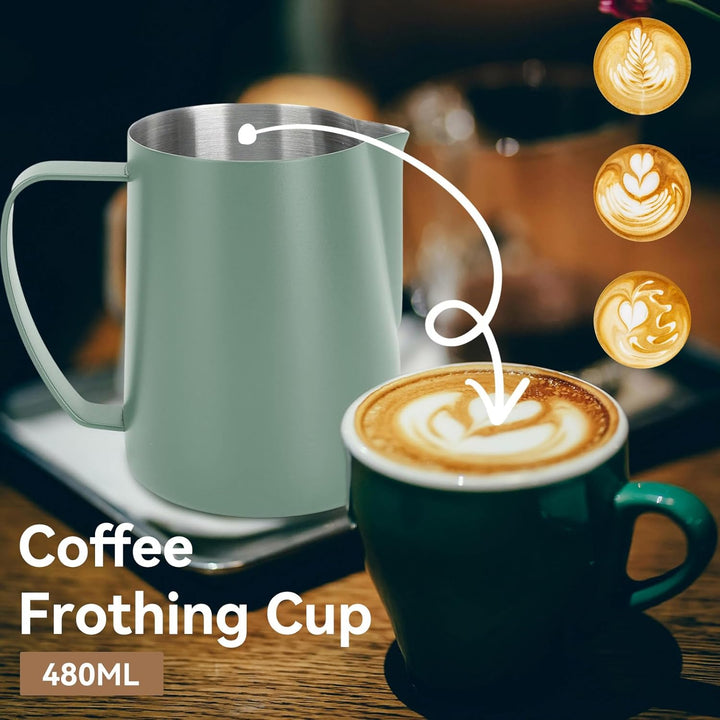 Milchkännchen Edelstahl 480ml, Milchaufschäumkrug Espresso Dampfkrug, Milchaufschäumbecher Milch Pit