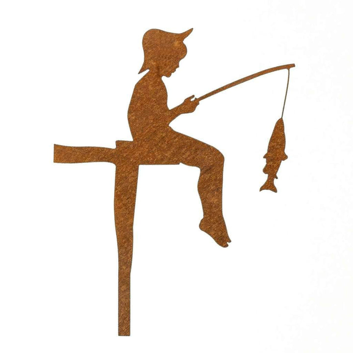 Edelrost Angler Gartenstecker-einfach einsteckbare Rostdeko aus hochwertigem Cortenstahl für Garten,
