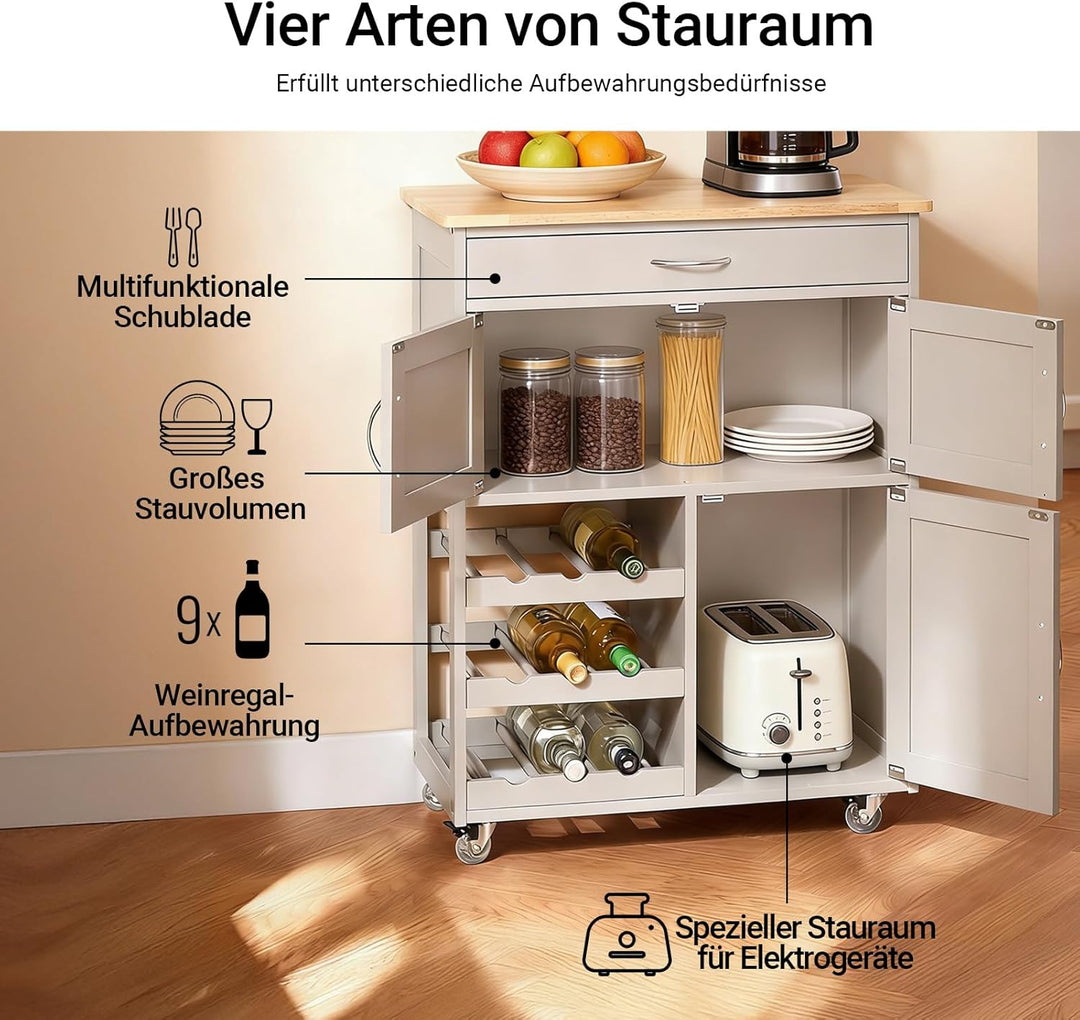 SoBuy Servierwagen mit Flaschenablagen und Schublade Küchenwagen Küchenschrank Rollwagen Küchenrollw