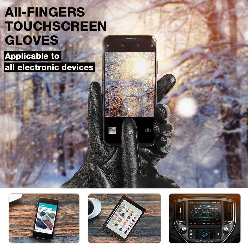 vislivin Vollhand Touchscreen-Handschuhe für Damen Leder Handschuhe Warmer Winter SMS Autofahren Han